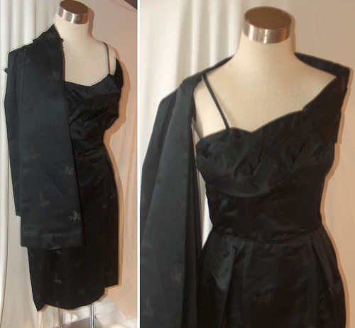 Vintage dress wrap black cocktail 50s 50's Hawaiian