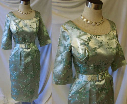 50s Vintage cocktail dress wiggle Alfred Shaheen green