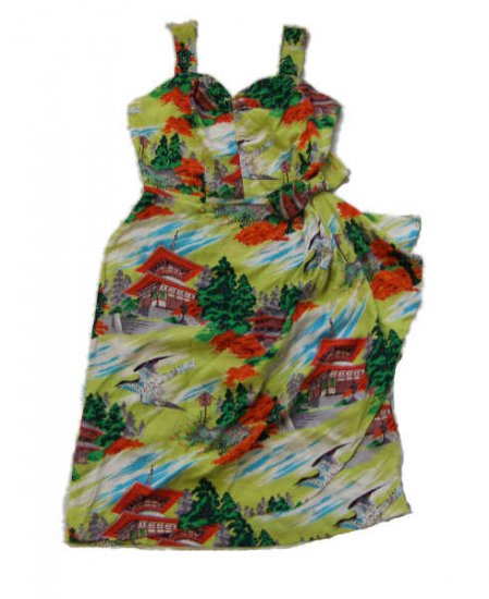 40s Vintage Rayon Crepe Hawaiian sarong dress Asian VLV