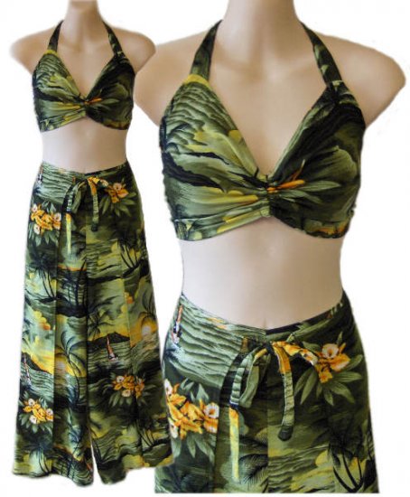 Tropical pantset Hawaiian halter top set