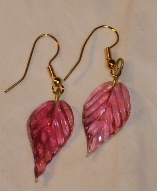 Jewlery, pretty rose colored earrings, leaf shaped