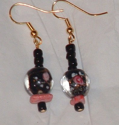 Pretty black flower and glass beaded earrings