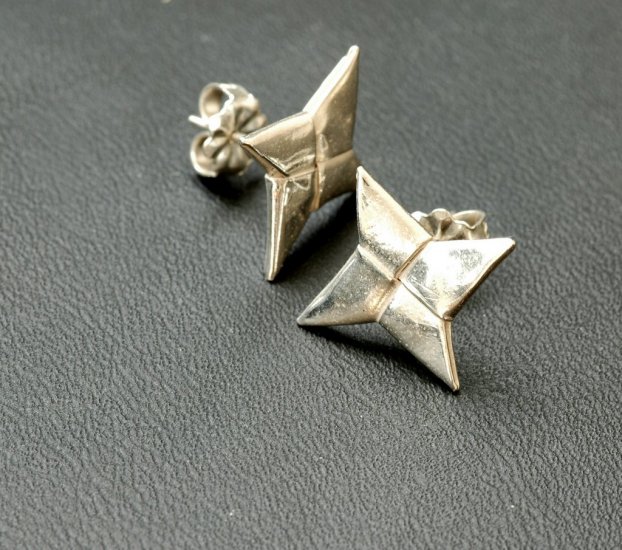 Ninja Throwing Star Earrings (Silver Origami Metalgami)