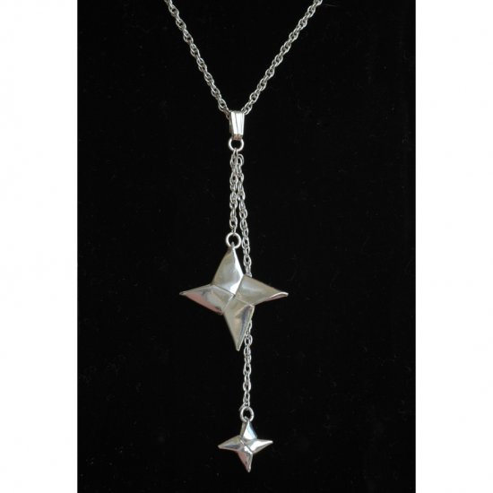 Ninja Throwing Star (Shuriken) Dangling Drop Pendant - Fine Silver Origami