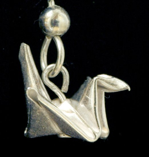 Fine Silver Origami Crane (Tsuru) Dangle Earrings - Metalgami