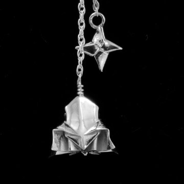 Fine Silver Rocketship pendant on a Sterling Silver Origami Necklace