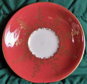 Aynsley Rust Maroon China Saucer Gold Leaves Trim