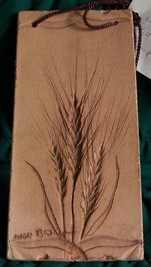 Clay Tile Wheat Plaque Artisan Signed Wall Decor