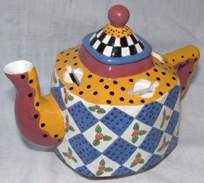 Ganz Bella Casa Teapot Bank Red Yellow Blue Tea Pot