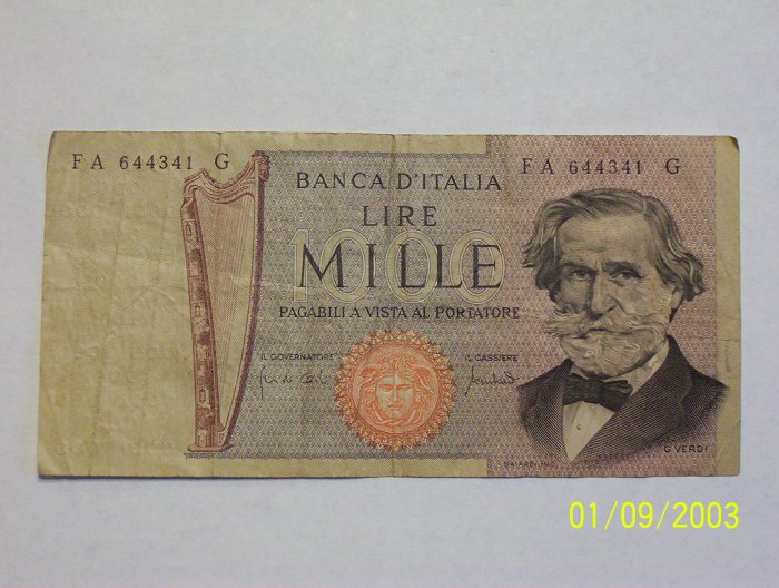 1,000 Lire bill & 500 Lire bill
