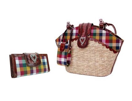 Brighton Inspired- Genuine Leather Trim Handbag with Genuine Leather Trim Wallet