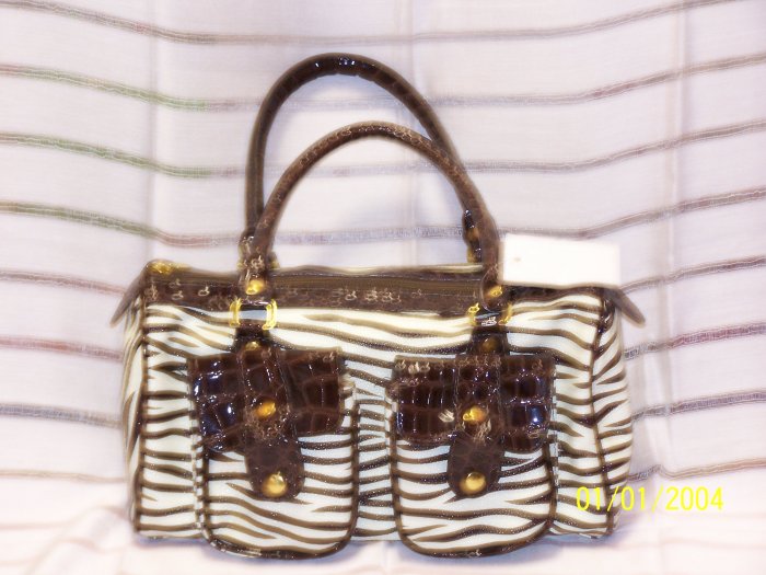 Designer Zebra Handbag Purse Hobo Croc Leather Lk