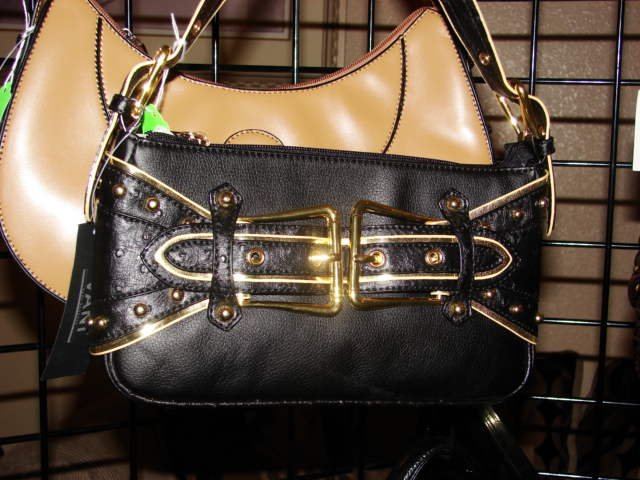 Small Black Handbag with gold buckles