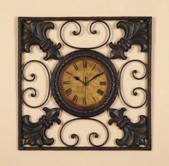 Fleur Di Lis Metal Decor Wall Clock Art Plaque Hanging