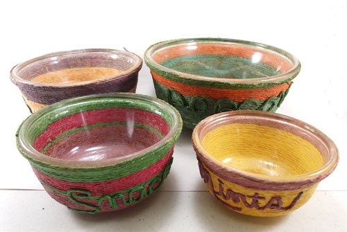 Set of 4 Vintage 1960's Snack Bowls String Wrapped