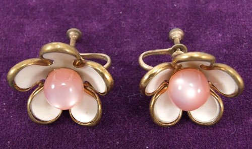 Vintage Five Pedal Flower with Pearl Center Earrings