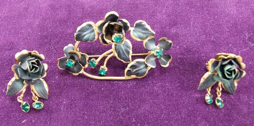 Flower Brooch and Earring Set