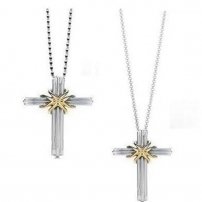 Two Tone Sterling Silver Cross Pendant Necklace for Couple (lib)