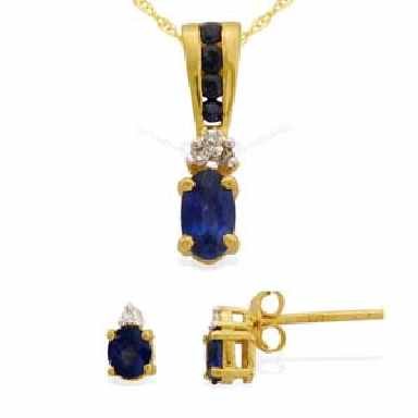 14 K Yellow Gold Genuine Blue Sapphire and Diamond set