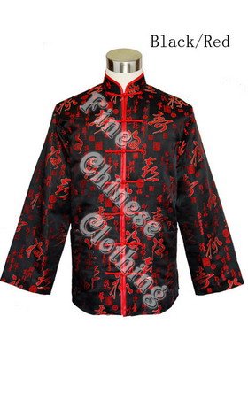 Men's Mandarin Jacket - Fortune Icons (Red Piping)