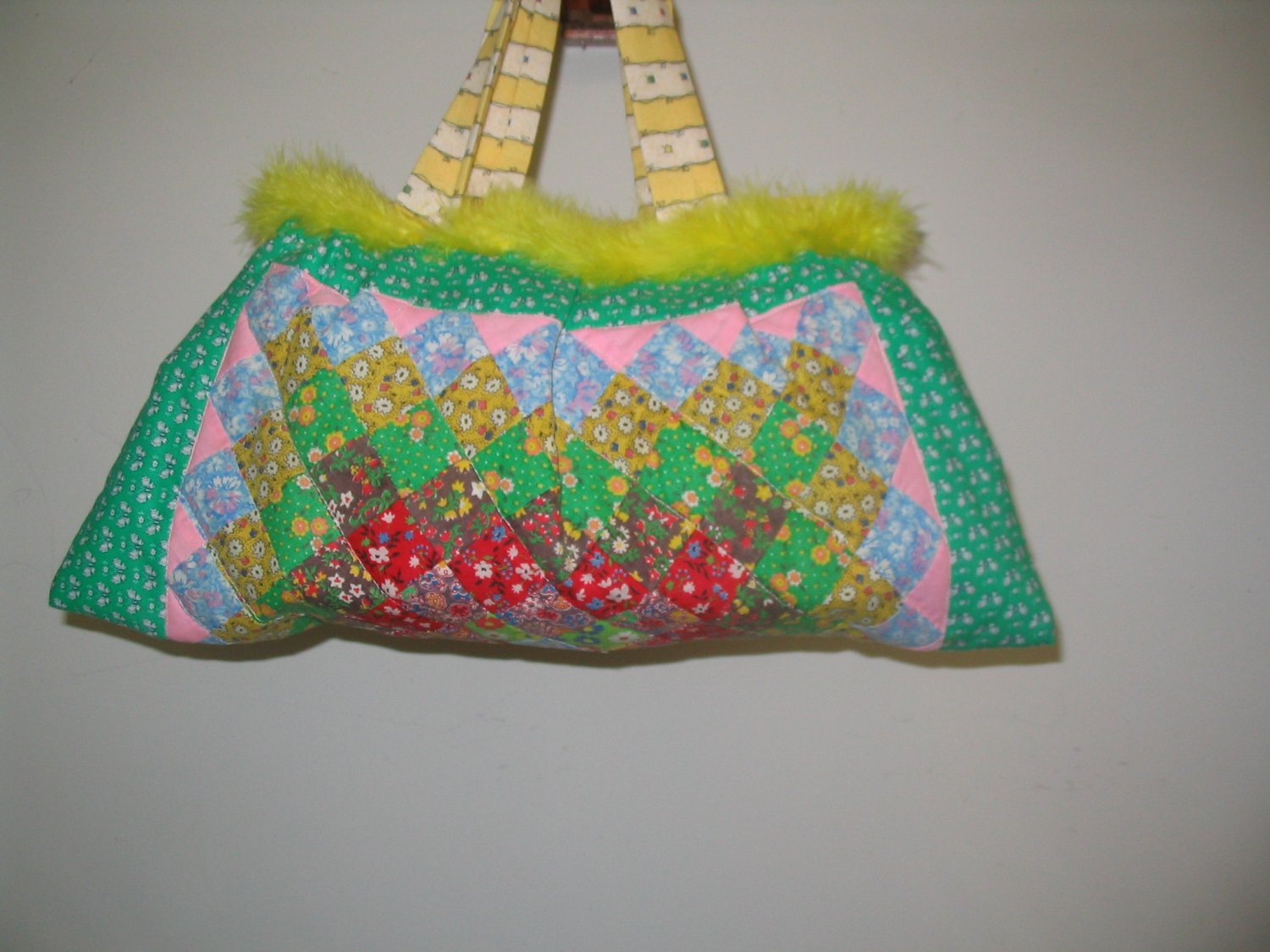 Purse Victorian Style Quilted Yellow Boa Feather