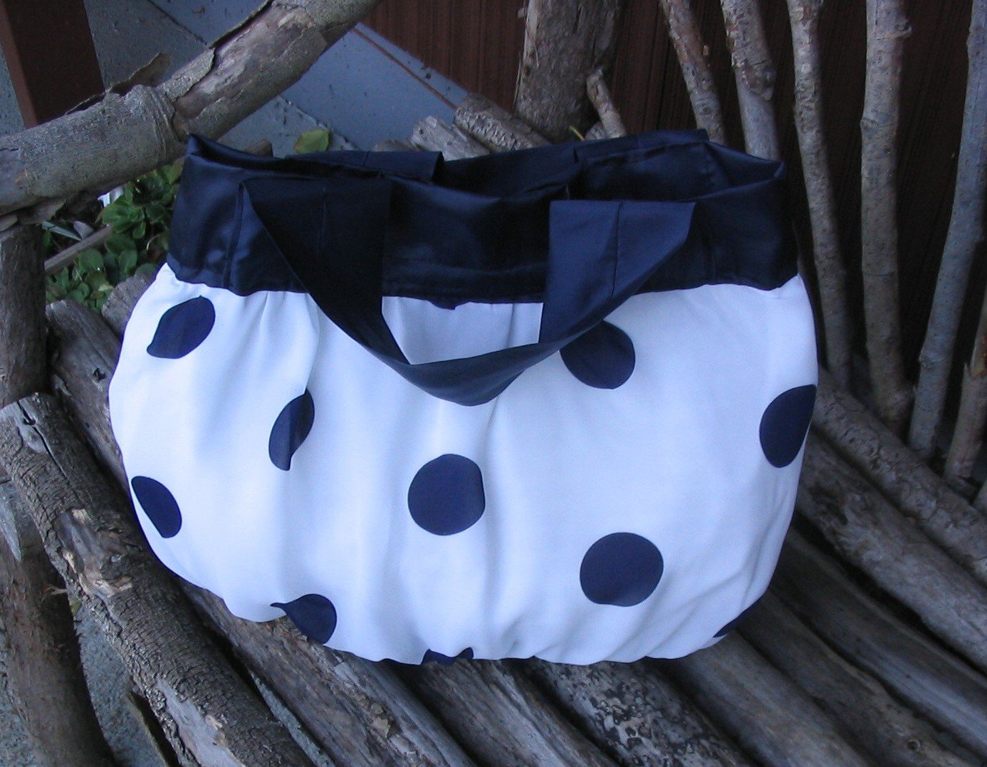 Purse Polkadot White and Navy Blue Free Shipping