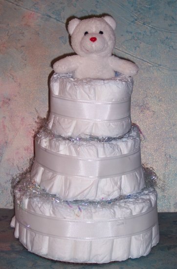 Classic ALL WHITE Baby Diaper Cake