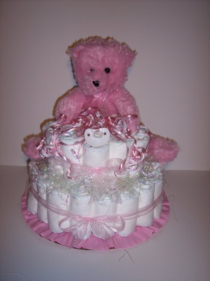 2 Tier Girl Bear Baby Shower Diaper Cake