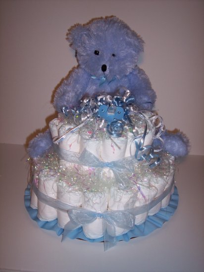 2 Tier Boy Bear Baby Shower Gift Diaper Cake