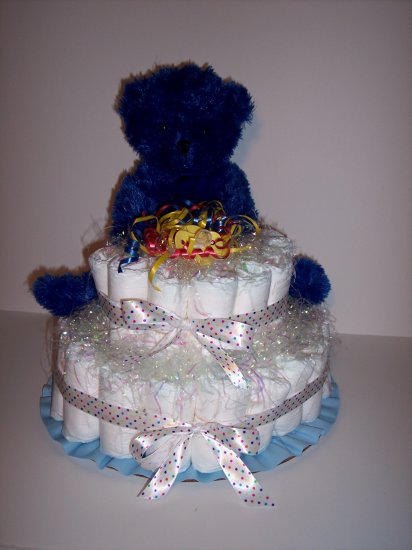 2 Tier Bear Baby Shower Diaper Cake PRIMARY COLORS