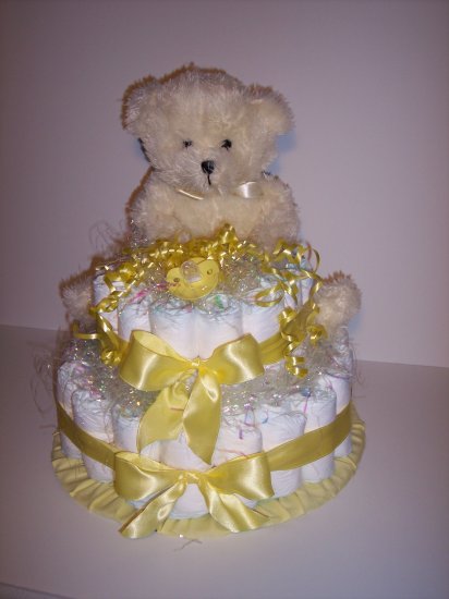 2 Tier Bear Baby Shower Diaper Cake Centerpiece YELLOW