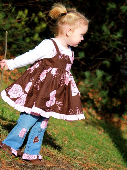 Romantic Roses Pink and Brown Custom made Dress & ruffle jeans set