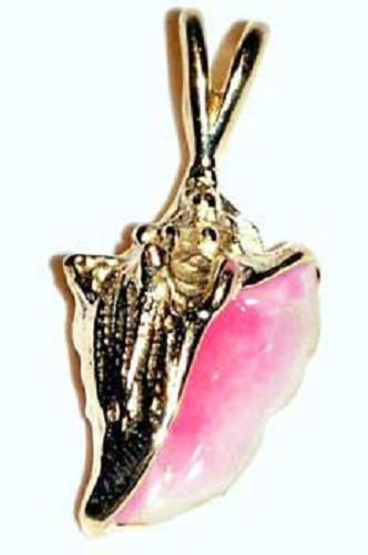 Solid 14K Gold Enamel Conch Pendant