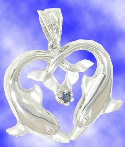 Genuine Sapphire Sterling Silver Heart Dolphins Necklace