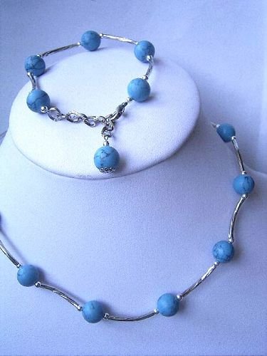10mm blue turquoise necklace bracelet Set