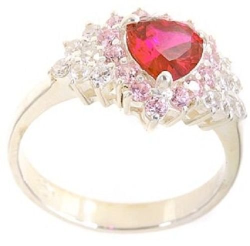 18k Gold Plated .925 Silver Heart Ruby CZ Love Ring