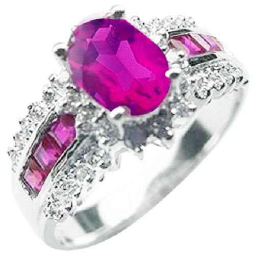 18K White Gold Plated Oval Garnet Color CZ Ring