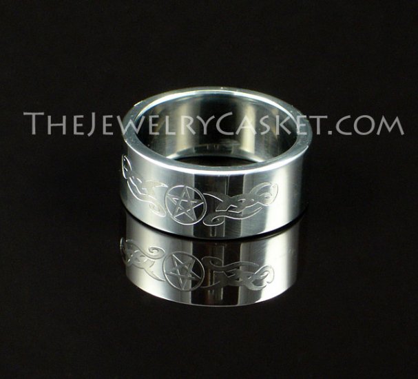 Pentagram with Tribal Design Steel Ring ~ Sizes 9 - 13