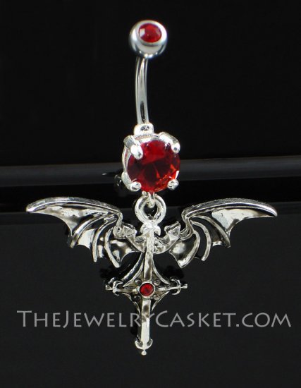 Bat Winged Cross Ruby Crystal Navel Jewelry