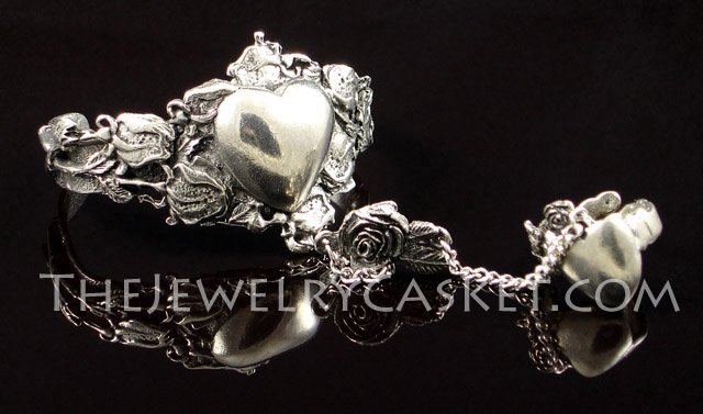 Heart and Roses Pewter Slave Bangle