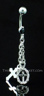 Double Cross ~ Jet Crystal Belly Ring