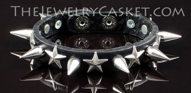 Stars & Spikes ~ Black Leather Wristband