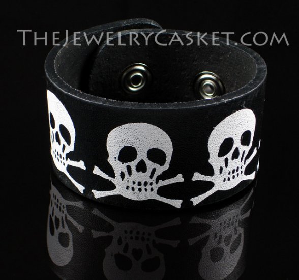 Painted Skulls ~ Black Leather Wristband
