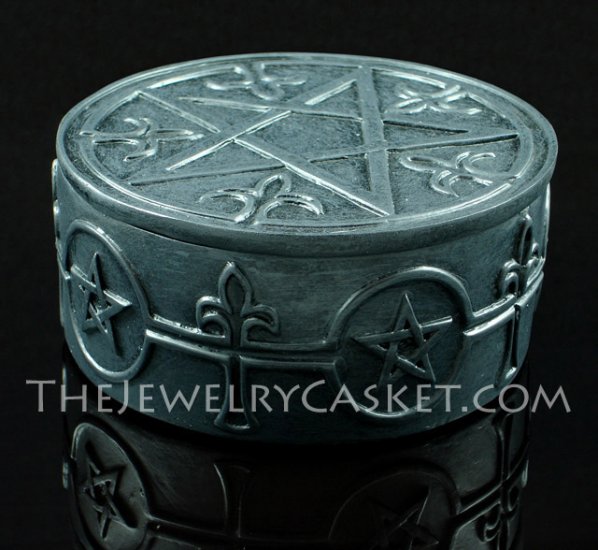 Spades and Pentagrams ~ Round Black Trinket Box