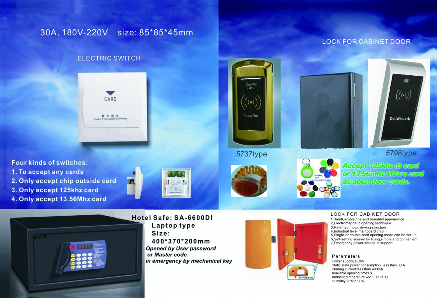 cabinet lock, opened by 125khz card or 13.56Mhz card