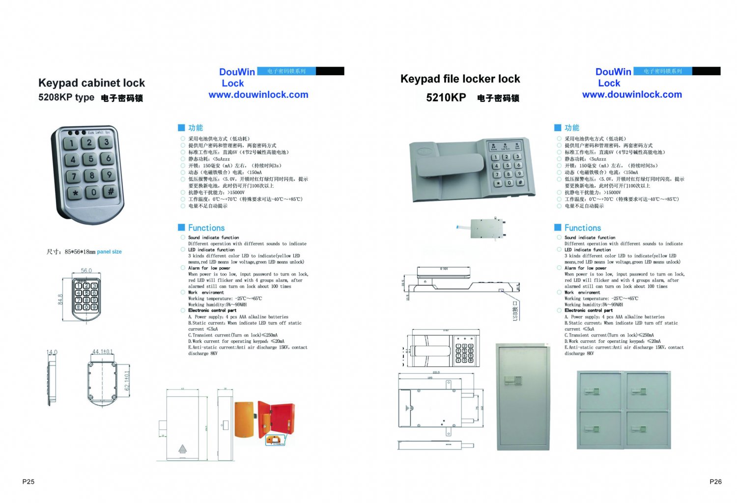 cabinet lock, opened by User code or Master code