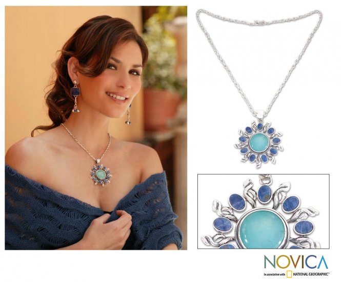 Opal and Sodalite Blue Sun Necklace - Peru
