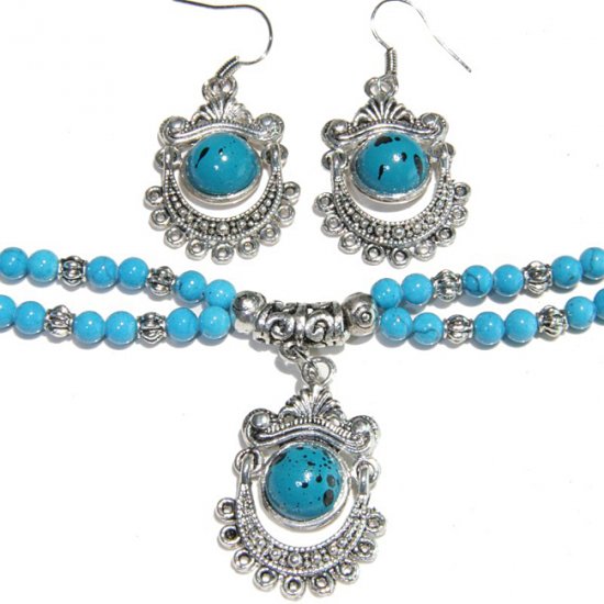 Tibetan Style Turquoise Bracelet & Earring Set - China