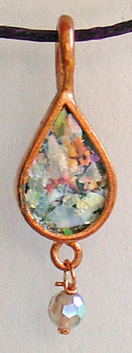 Copper Tear Drop Pendant with Roman Glass - Israel