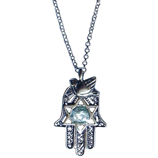 Dove of Peace and Star Chamsa Necklace - Israel